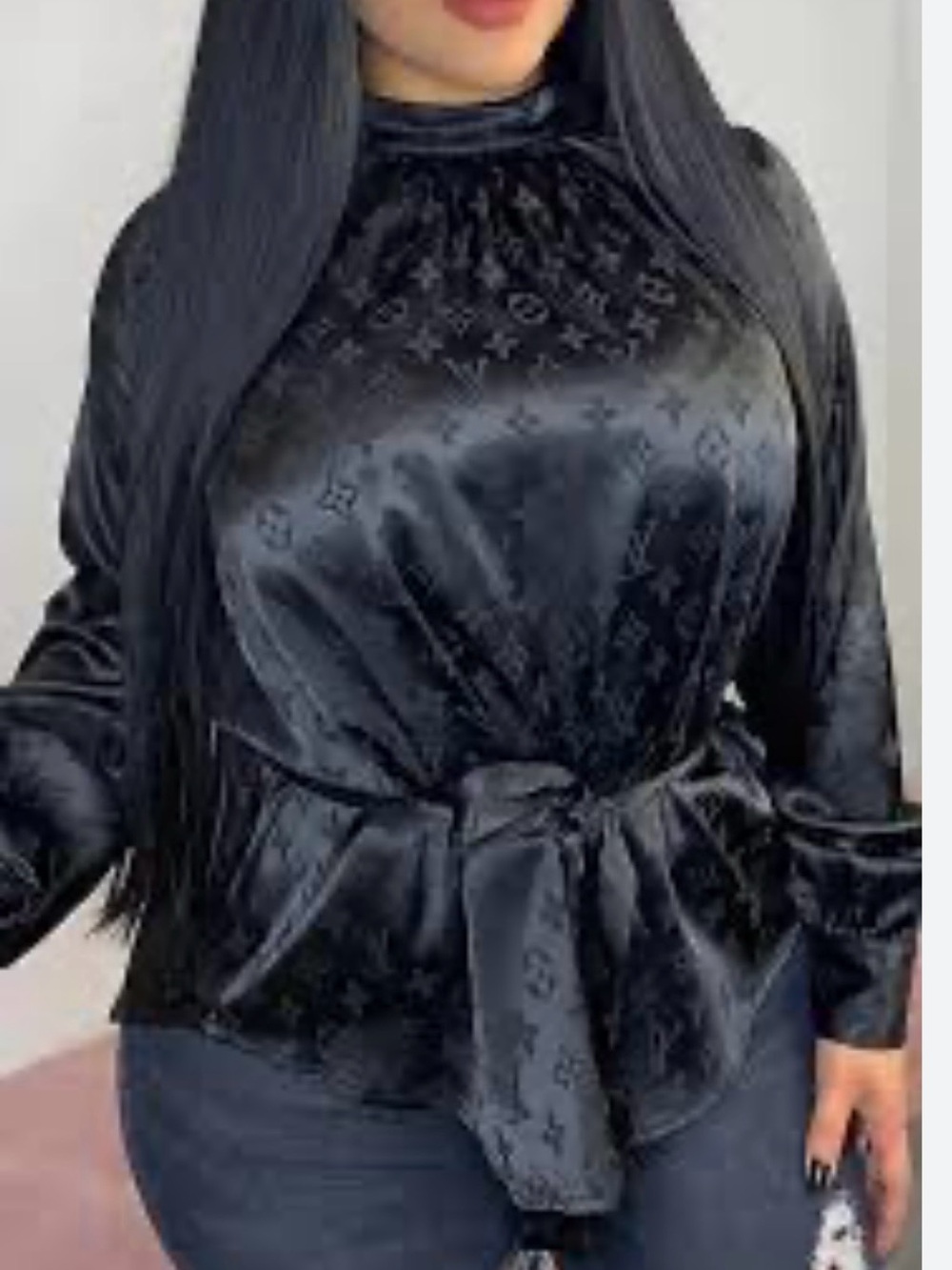 Black Satin Tie-Waist Blouse size s